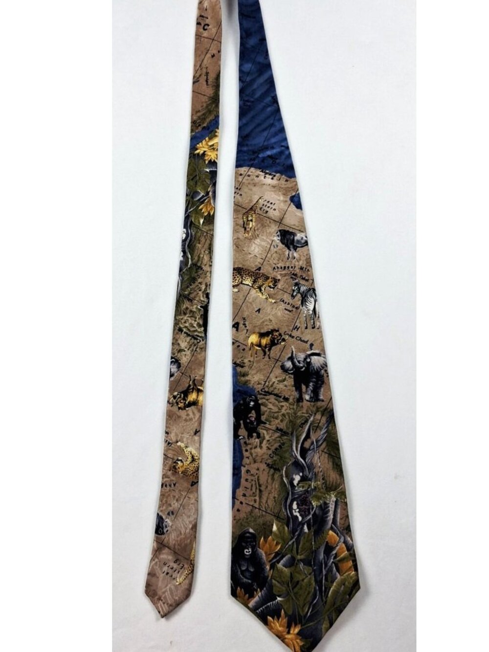 Endangered Species Wildlife Tie With African Animals & Map Design 57" Long